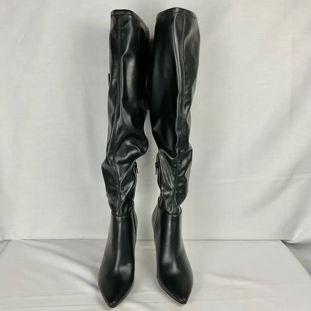 Gianni Bini Delilah Black Boots Sz 6 Bow Back Stretch Over-the-Knee New